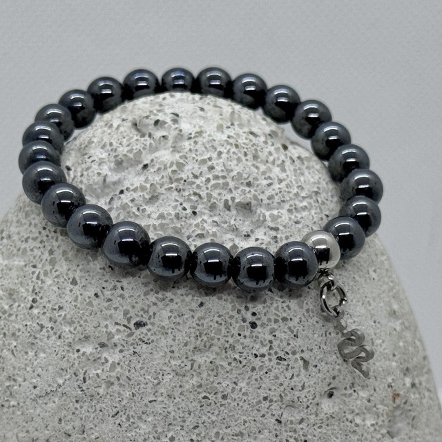 🐍🖤 Bracelet en hématite &amp; pendentif serpent en inox 🖤🐍