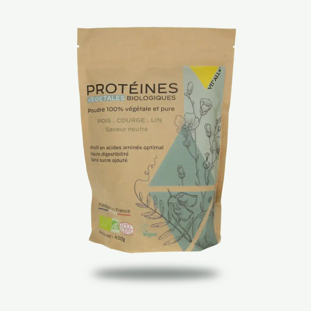 Protéines Végétales Bio en Poudre 450g | Pois Courge Lin | VITALL+