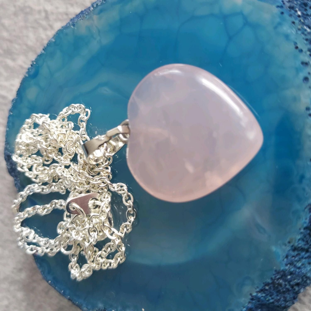 Rose quartz crystal heart pendant