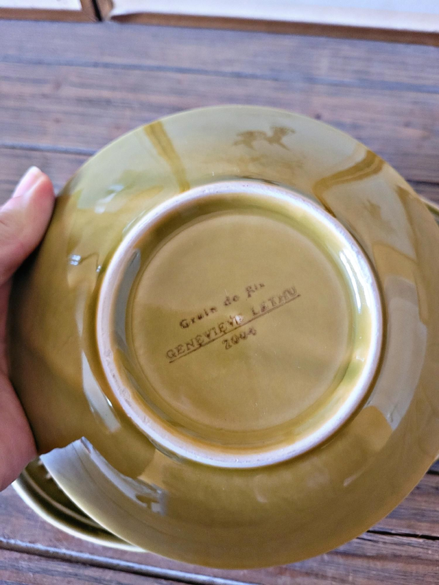 X Coupelles / bols (x2) Geneviève Lethu + ravier, Grain de Riz vert