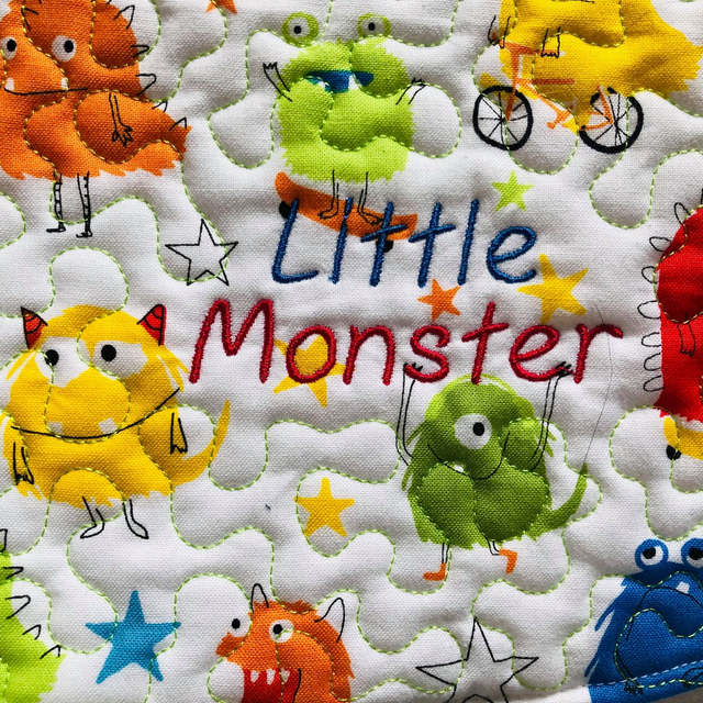 Embroidered Baby Bib Apron - Little Monster - age 3-12 months