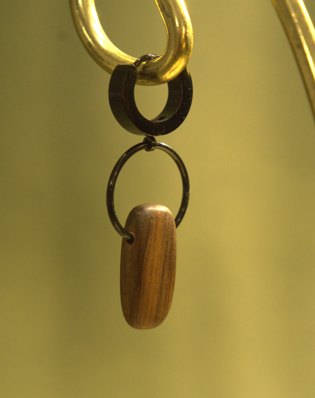 "Oulivié" - Mono - Créole - Olivier &amp; Anneau Acier Inoxydable Noir (Boucle à l'Unité)