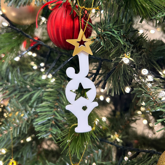 2 x Joy Lettering Baubles (White &amp; Gold)
