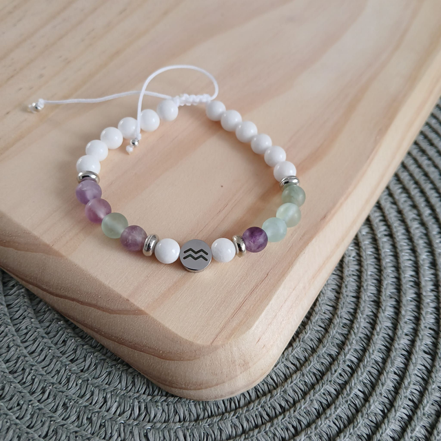 Sterrenbeeldarmband witte Jade en Fluoriet - Waterman