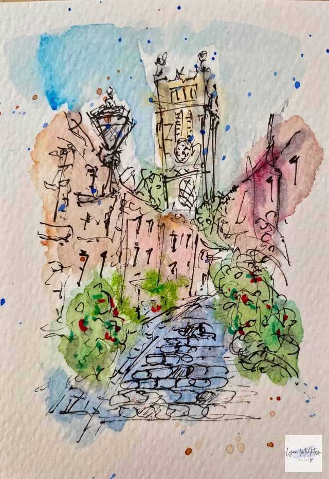 Circus Lane, Stockbridge, Edinburgh - Original Watercolour & Pen Sketch