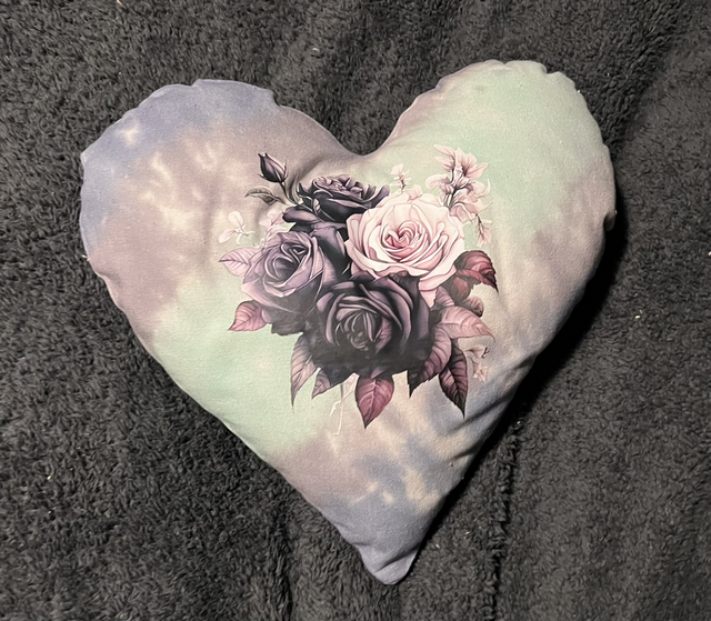 Hand tie dye cushion with black and pink roses