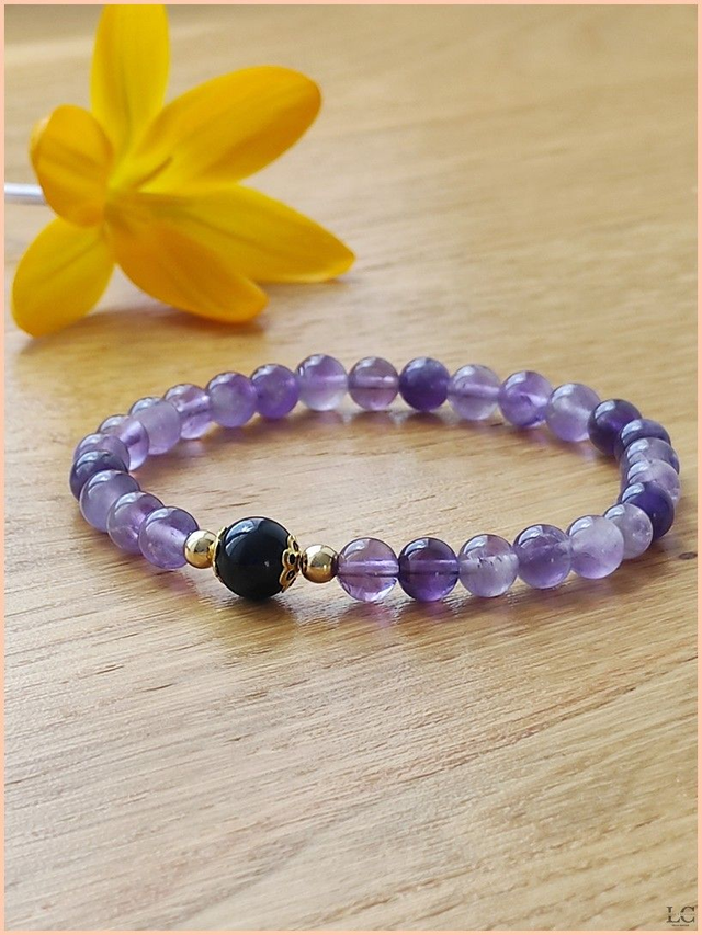 Bracelet 6 et 8mm - Améthyste / Agate noire