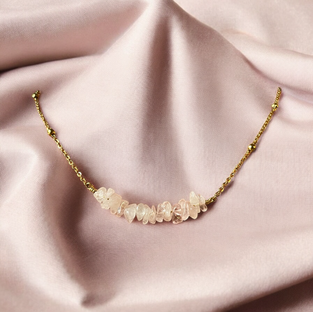 Choker chaîne Satellite et Quartz rose
