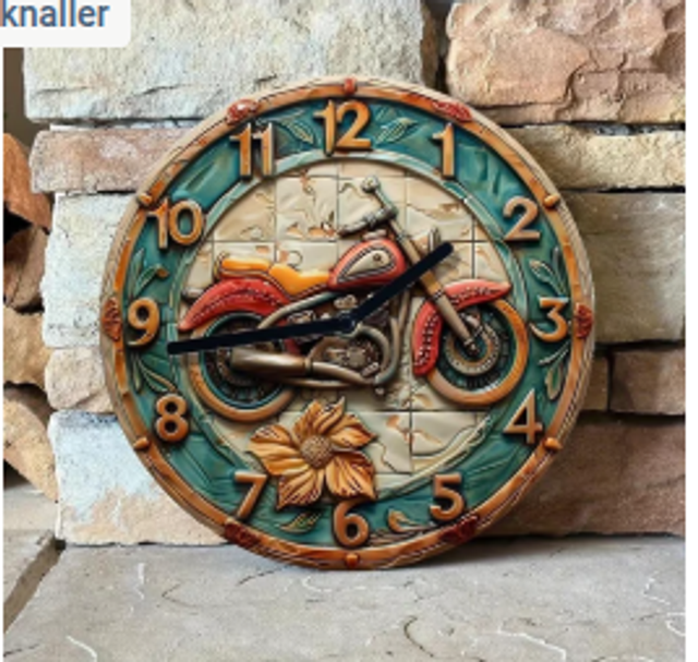 Vintage metalen klok Motorfiets (20cm diameter)