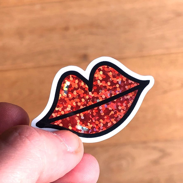 Lips Kiss Glittery Sticker - Add Glam to Helmets, Laptops &amp; Beyond