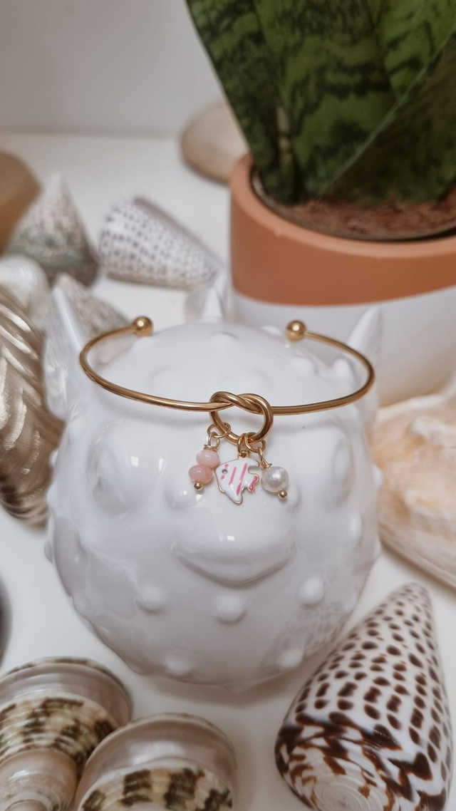 Jonc acier doré - poisson rose 