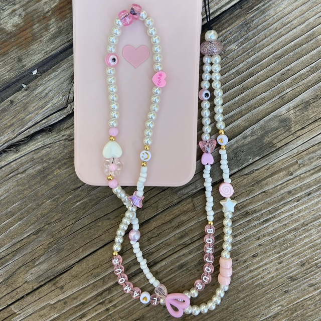 Grigri de téléphone Nacré Rose BONJOUR L’AMOUR - Taille L