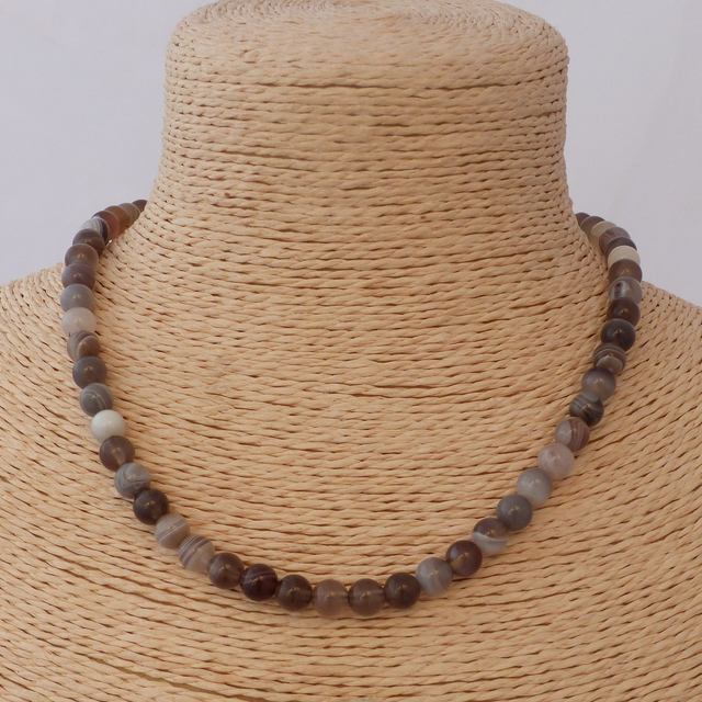 Agate de Botswana / Collier de Perles en 6 mm / Boules en Pierres Naturelles Rondes et Polies