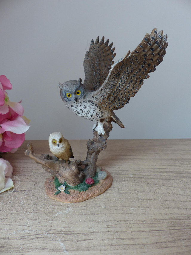 Sculpture Oiseaux en Résine - Couple Chouette et Hibou, Déco Campagne Chic et Cadeau Original - Charme Rustique pour Intérieur Cottage