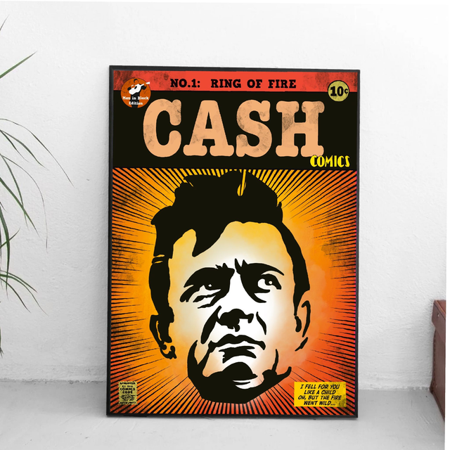 Johnny Cash, Ring of Fire poster print comic style