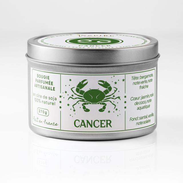 Bougie parfumée aromathérapie en cire de soja 100% naturelle - Cancer, 300g