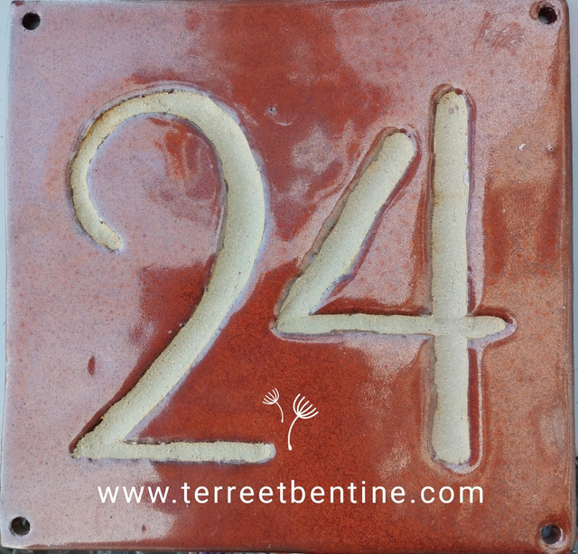 2 CHIFFRES  - N° 24 - Rouge rouille Typo nature "personnalisée - Vendu 