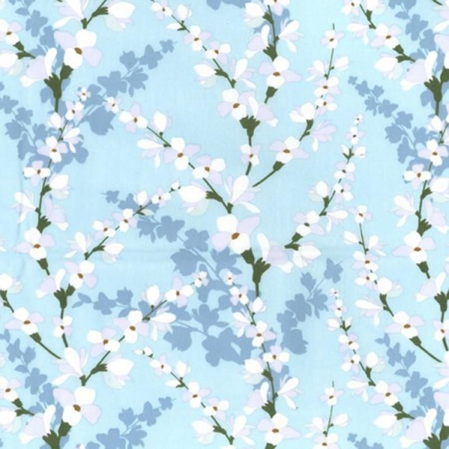 Rose and Hubble Floral Twig in Sky Blue Poplin 