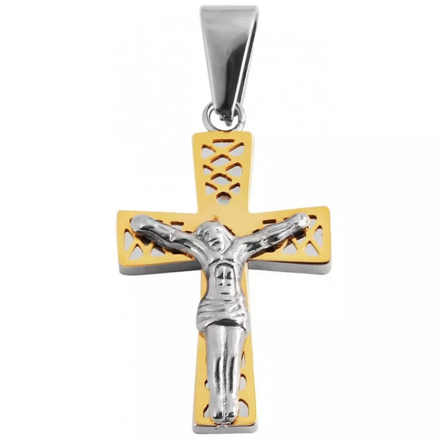pendentif croix acier inoxydable marie perle