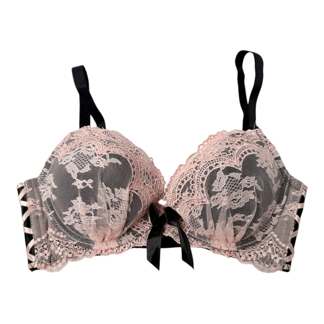 Black + pink lace overlay Japanese Bra UK 30C 