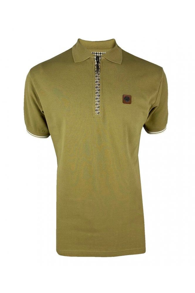 Trojan TR-8872 Houndstooth Trim Zip Polo - Camel