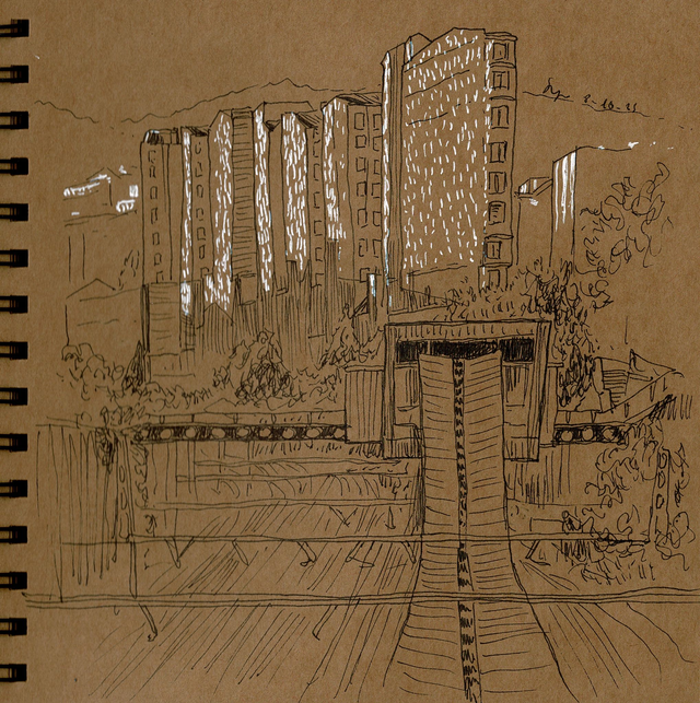 Dibujo vista desde puente Cantalojas (Bilbao)