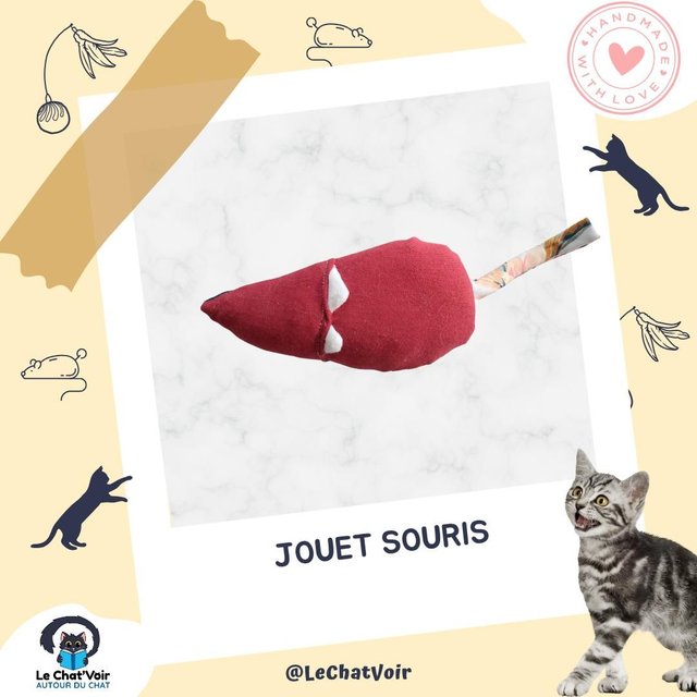 Jouet souris rouge+jean fleurs