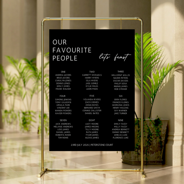 Any of our seating plan designs printed onto Mount board