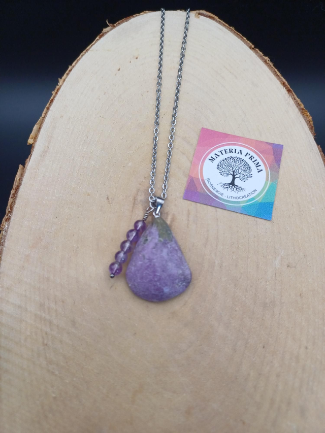 Collier Stichtite serpentine / améthyste