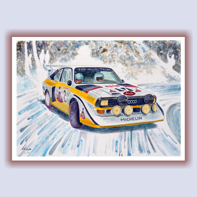 Artimotor onpaper acrílicos A3+ 33x48 - 1986 Walter Rohrl Audi Quattro S1 (rallye Montecarlo)