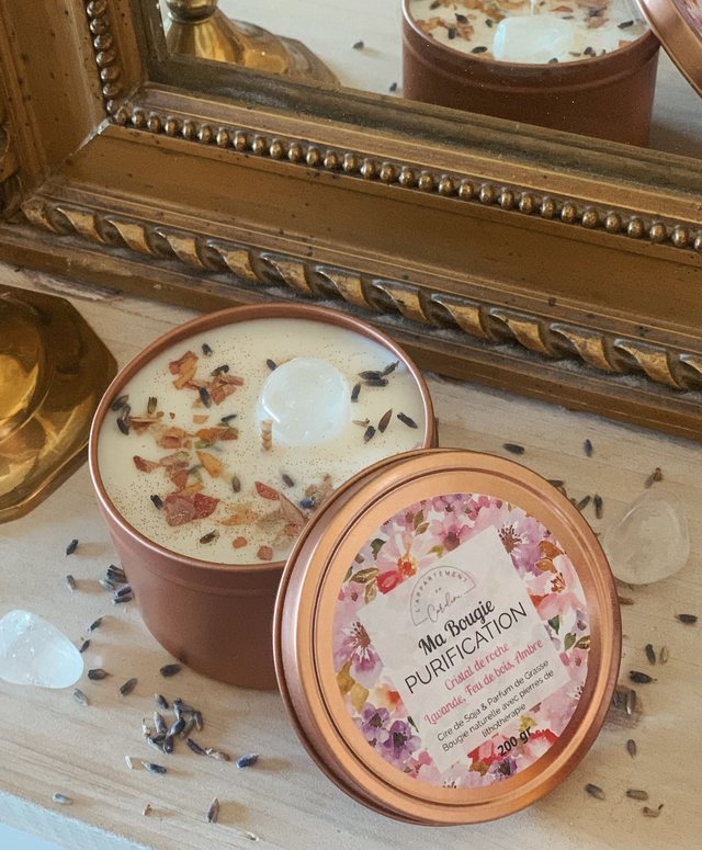 Bougie Purification - parfum Lavande boisée - Cristal de Roche