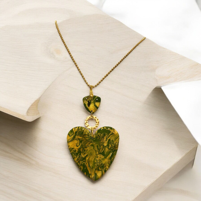 SAUTOIR COEUR TIGRE VERT/OR