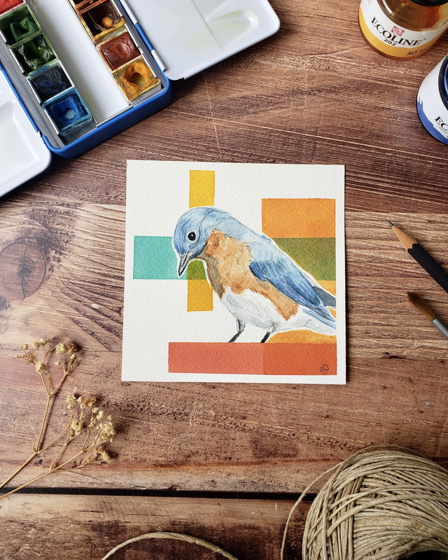Aquarelle originale - Merle bleu