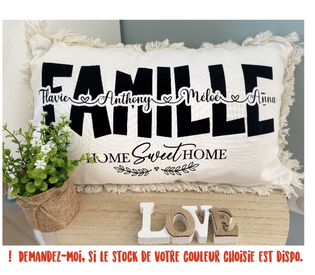 Coussin + housse rectangulaire Famille 30x50 cm