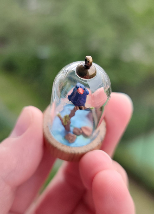 Numfor Kingfisher - one of a kind miniature diorama jewelry