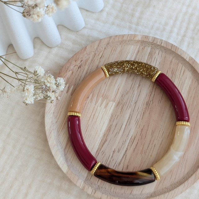 Bracelet Lison bordeaux camel glitter