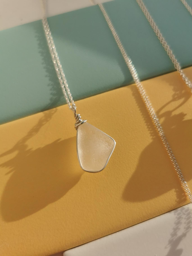 White chunky seaglass pendant