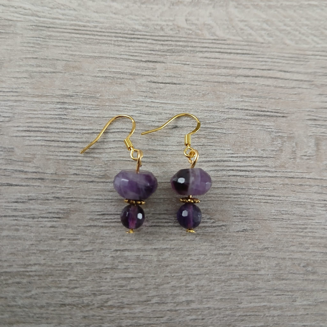 Oorbellen – Amethist – goudkleurig RVS (1.276)