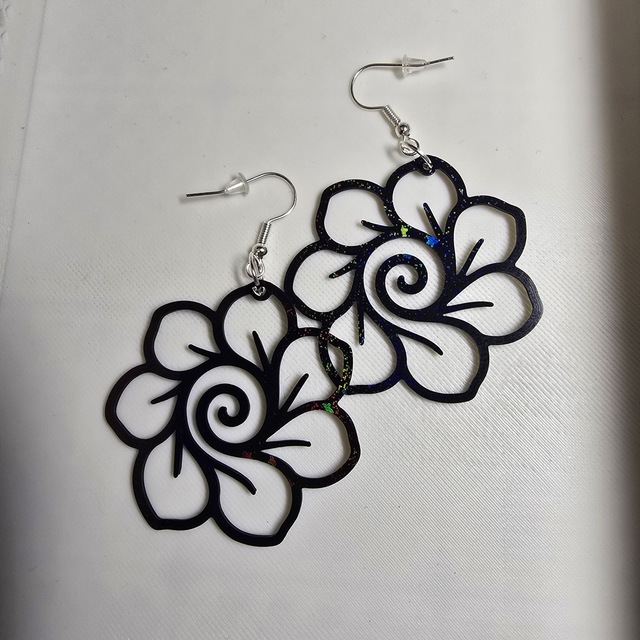 Boucles d'oreilles Fleur spirale noire