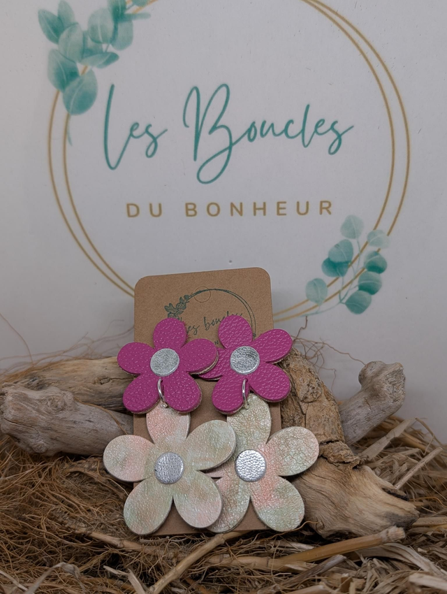 Boucles d&#039;oreilles Marguerite rose saumon m1050