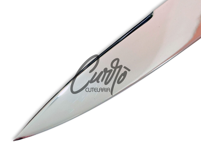 Faca Forjada Criolla Elmo Aço Inox Dorso Liso Cabo em Canela de Avestruz e Madeira de Muirapiranga 10 Pol