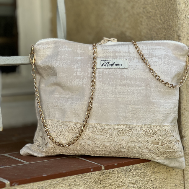 Sac carré écru velours 