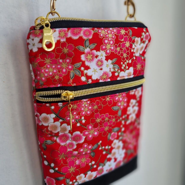 Mini-sac pour téléphone "Nina" rouge & simili cuir noir