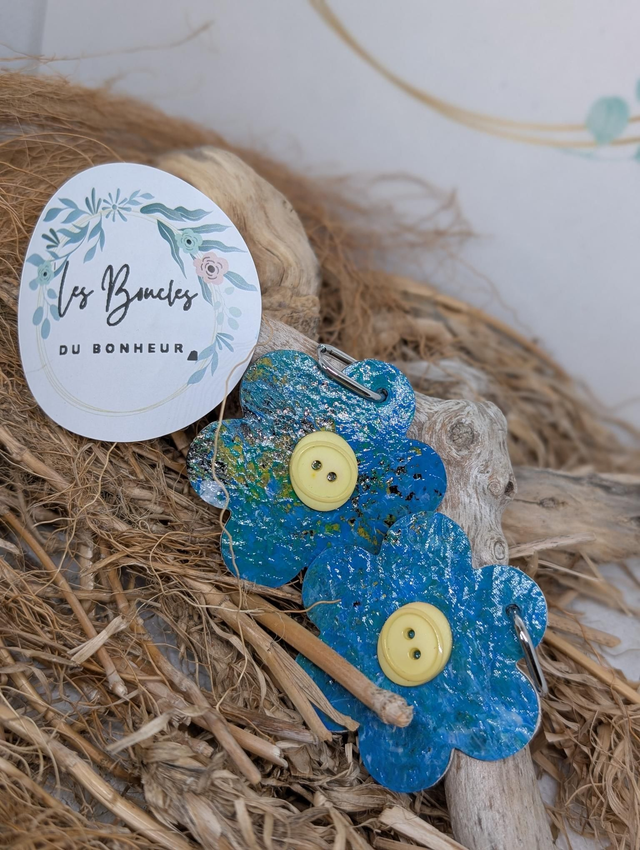 Boucles d&#039;oreilles Coquette bleu jaune co015