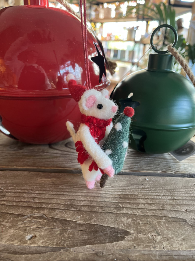 Felt Mouse with Tree Hanging Decoration
