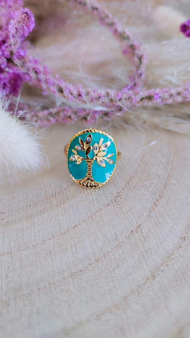 Bague Arbre de vie verte 