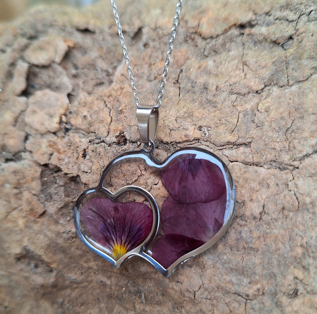 Collier cœurs de Pensée ♡ argenté