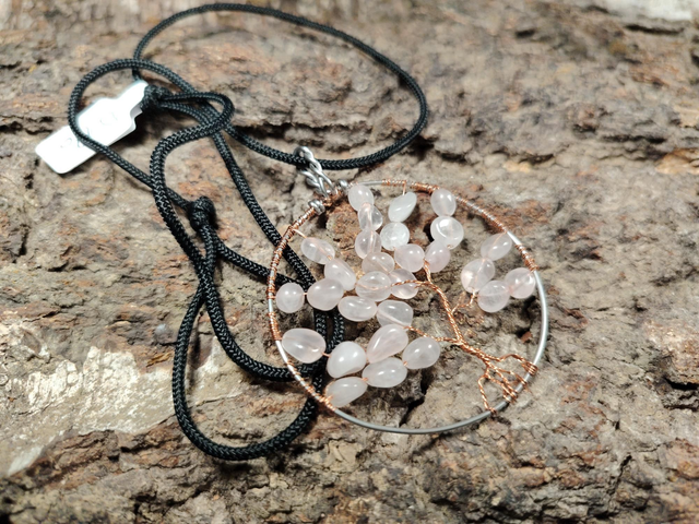 Collier arbre de vie quartz rose 