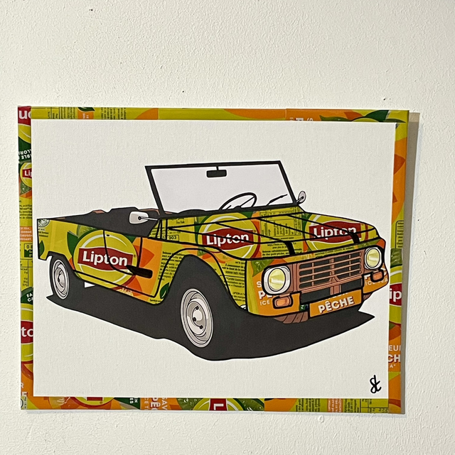 Tableau Méhari vintage réalisé avec des canettes recyclées 