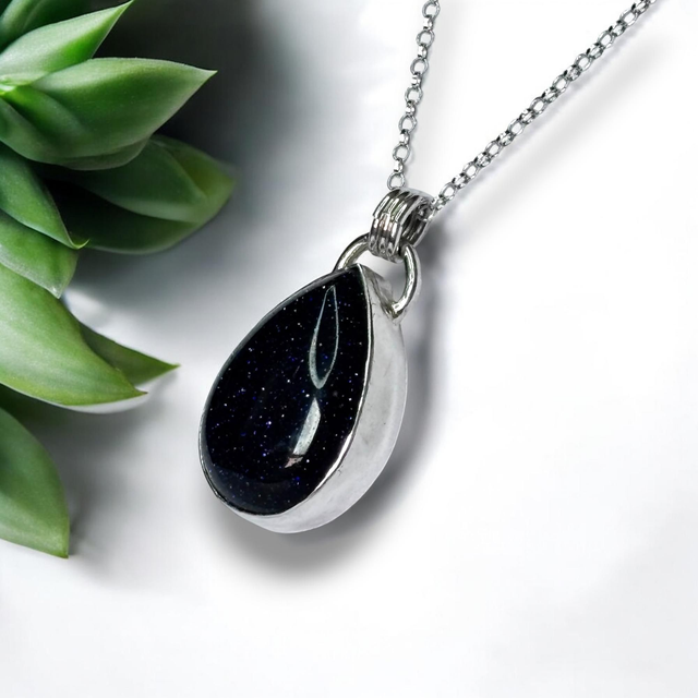 Silver and Blue Sandstone Teardrop Pendant